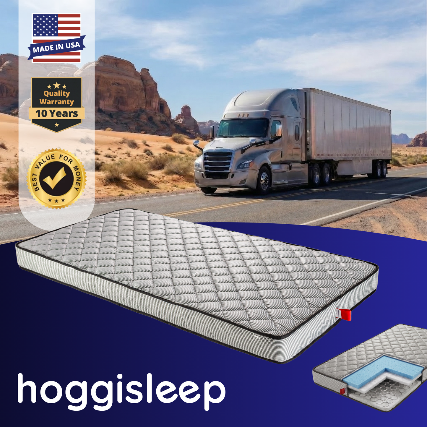 The Odyssey — 7" Innerspring + AquaSoft Memory Foam Semi Truck Mattress