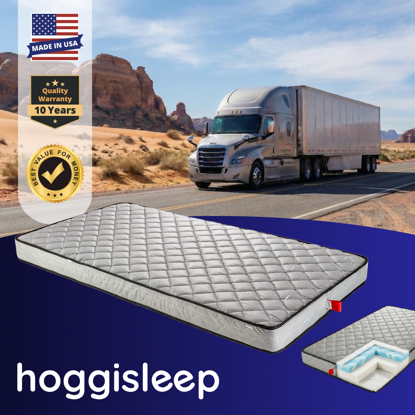 The Renegade — 7" AquaSoft Memory Foam + HD Foam Semi Truck Mattress