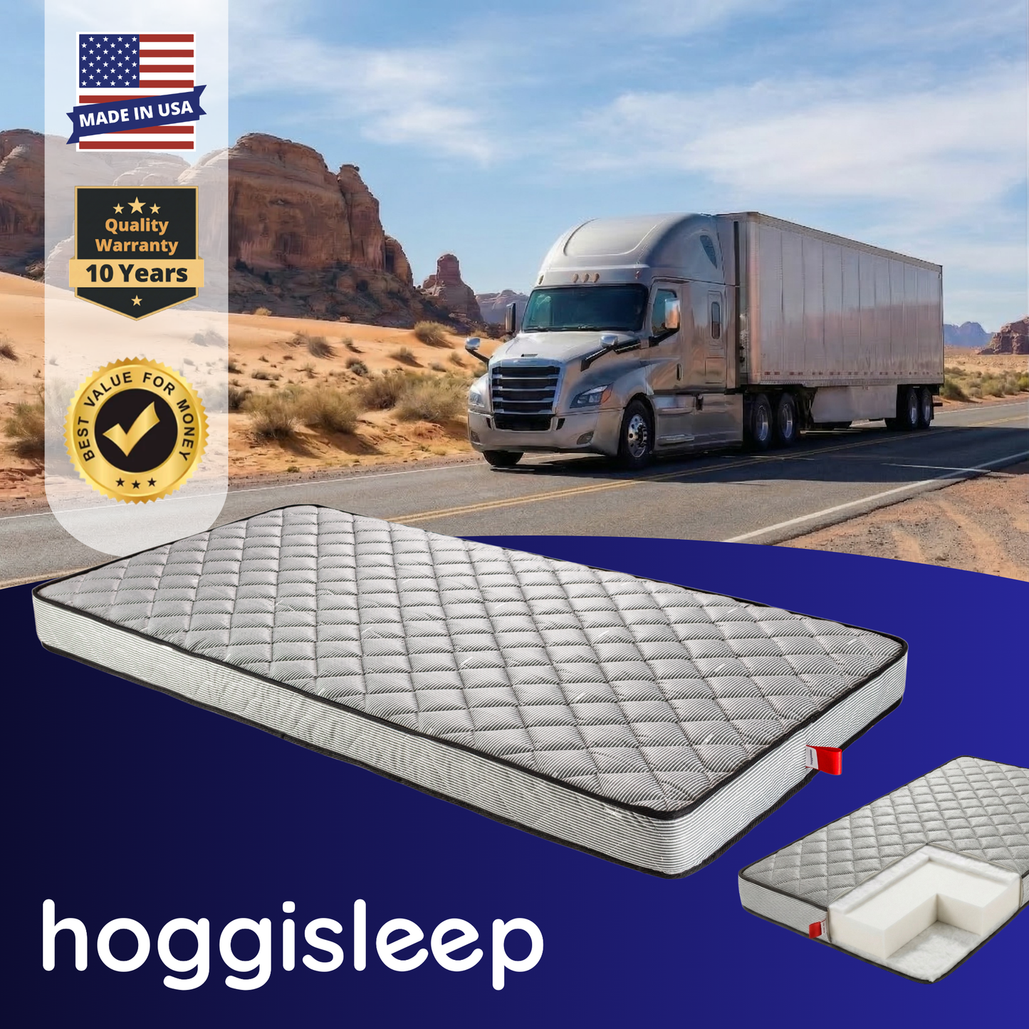 The Maverick — 7" High Density Foam Semi Truck Mattress