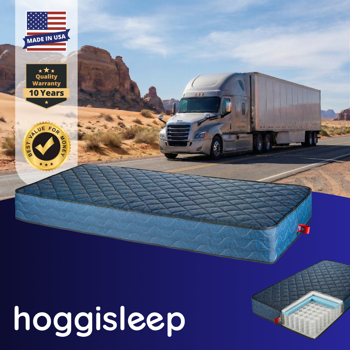The Rocker — 8" & 10" Pocket Coil + AquaSoft Memory Foam Semi Truck Mattress